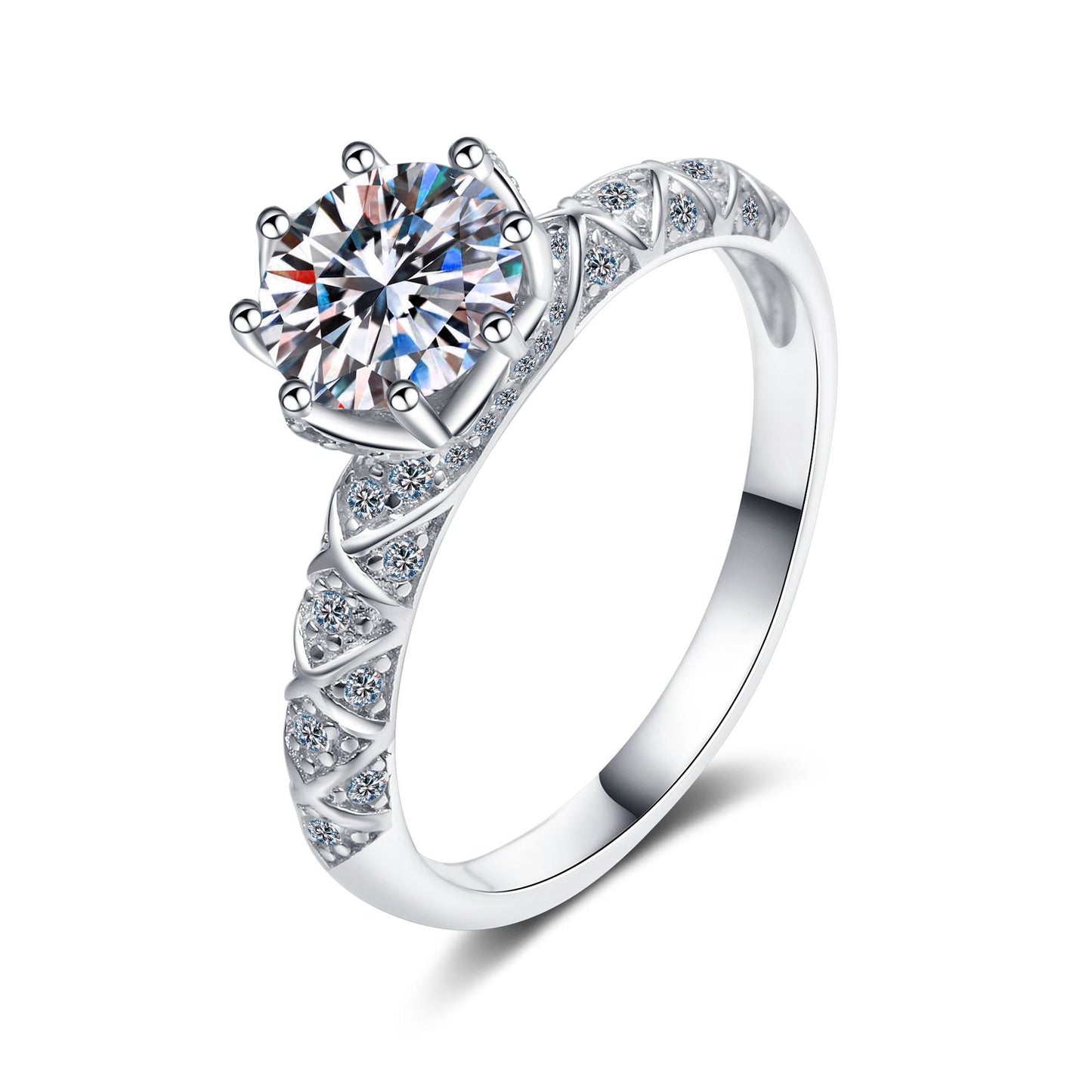Fashionable eight-claw style S925 sterling silver inlaid with moissanite ring #MR00035