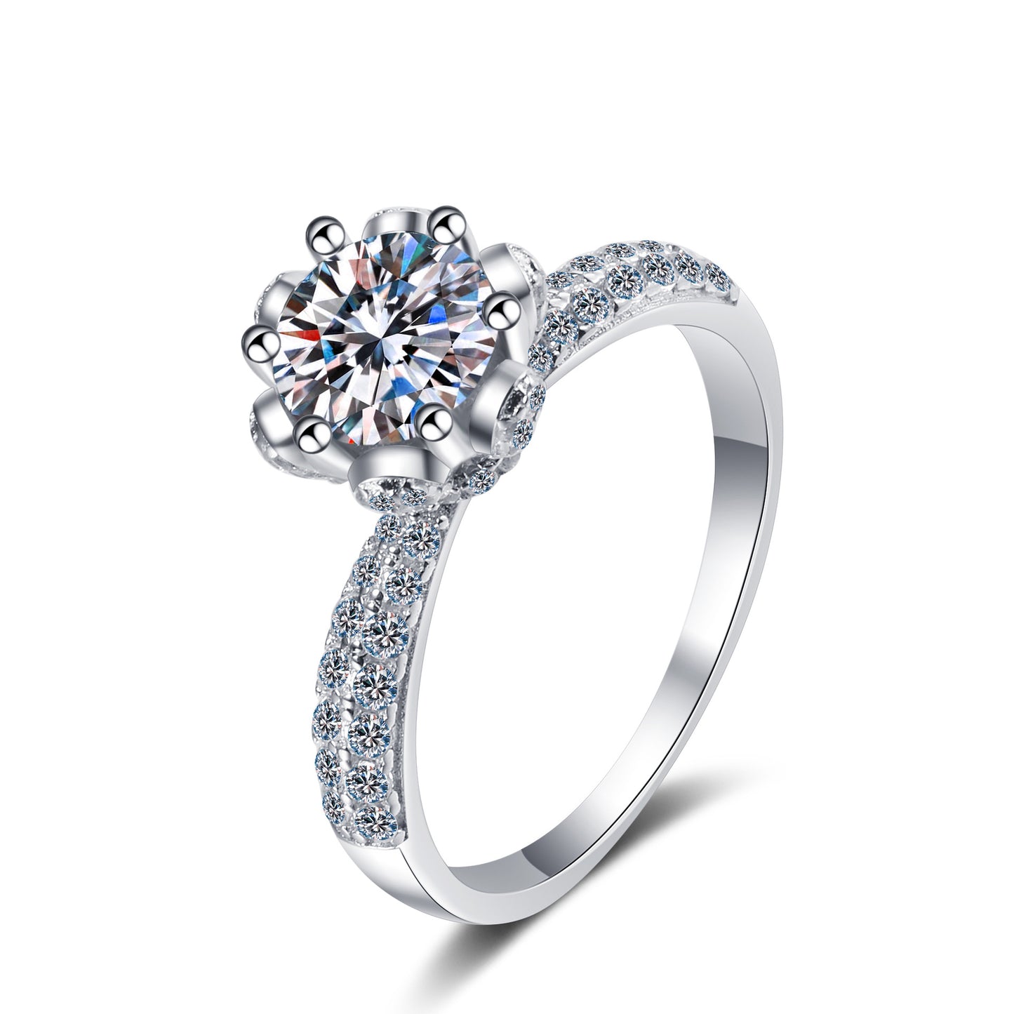 Ice Queen Petal Six Claw S925 Sterling Silver with Moissanite Ring #MR00008