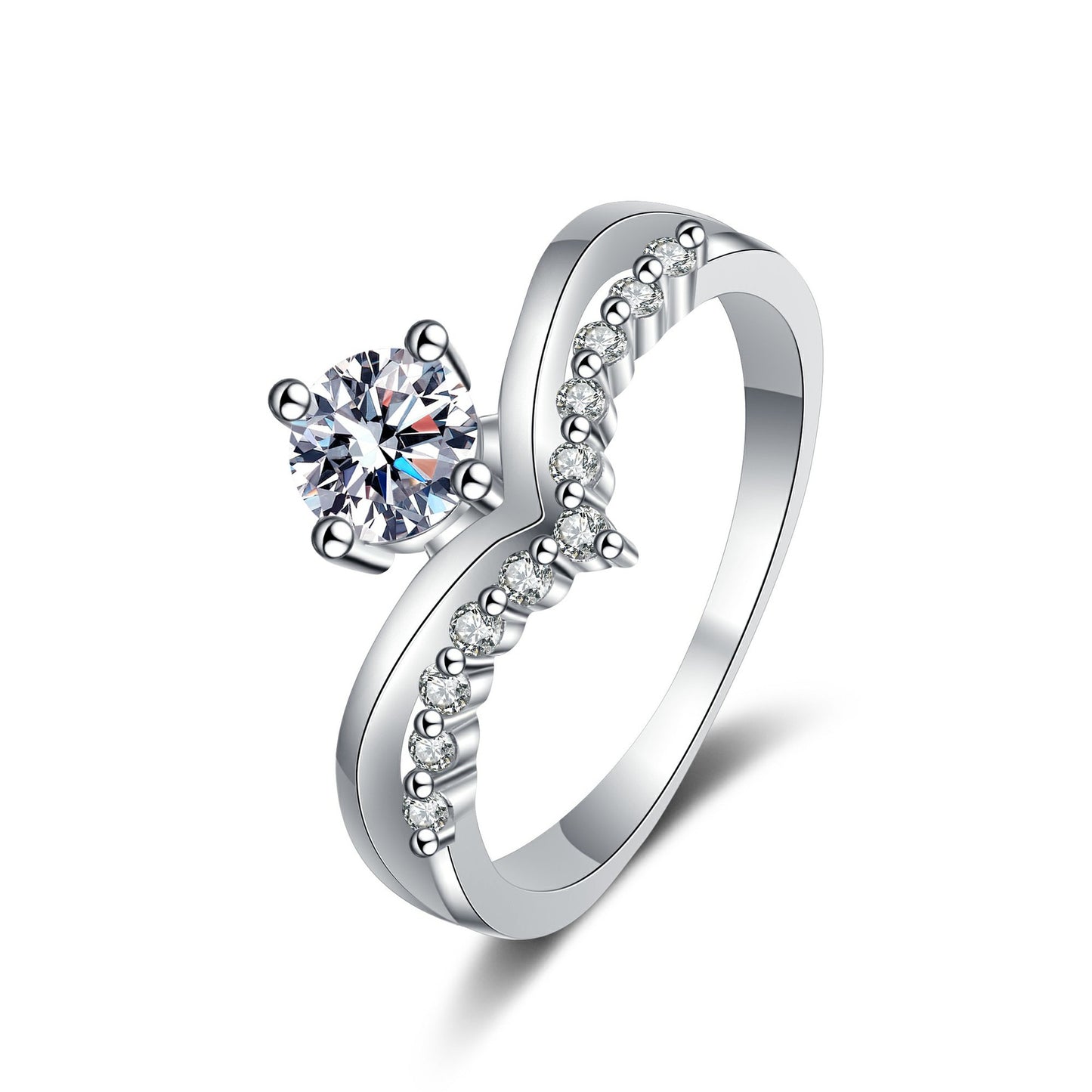V-shaped crown style S925 sterling silver moissanite ring #MR00030